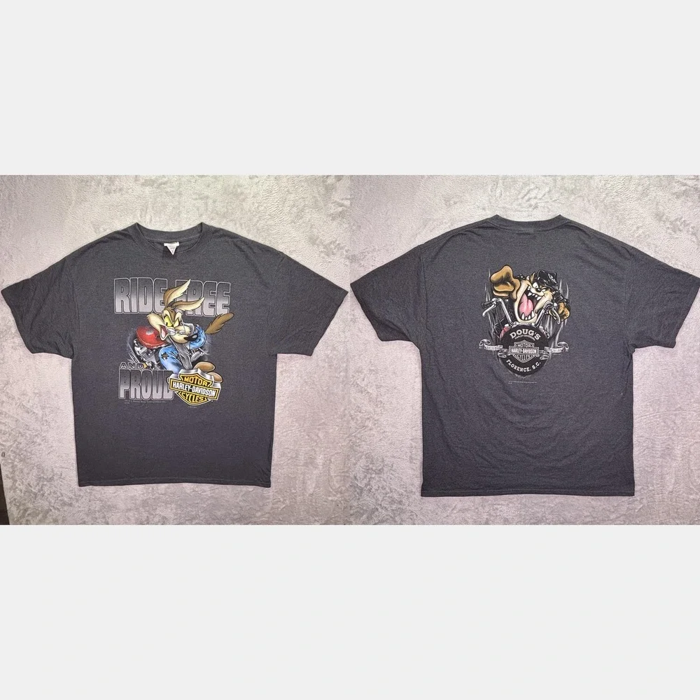 Harley-Davidson Men T-Shirt 2XL Gray Looney Tunes Wile E Coyote Taz Doug's SC